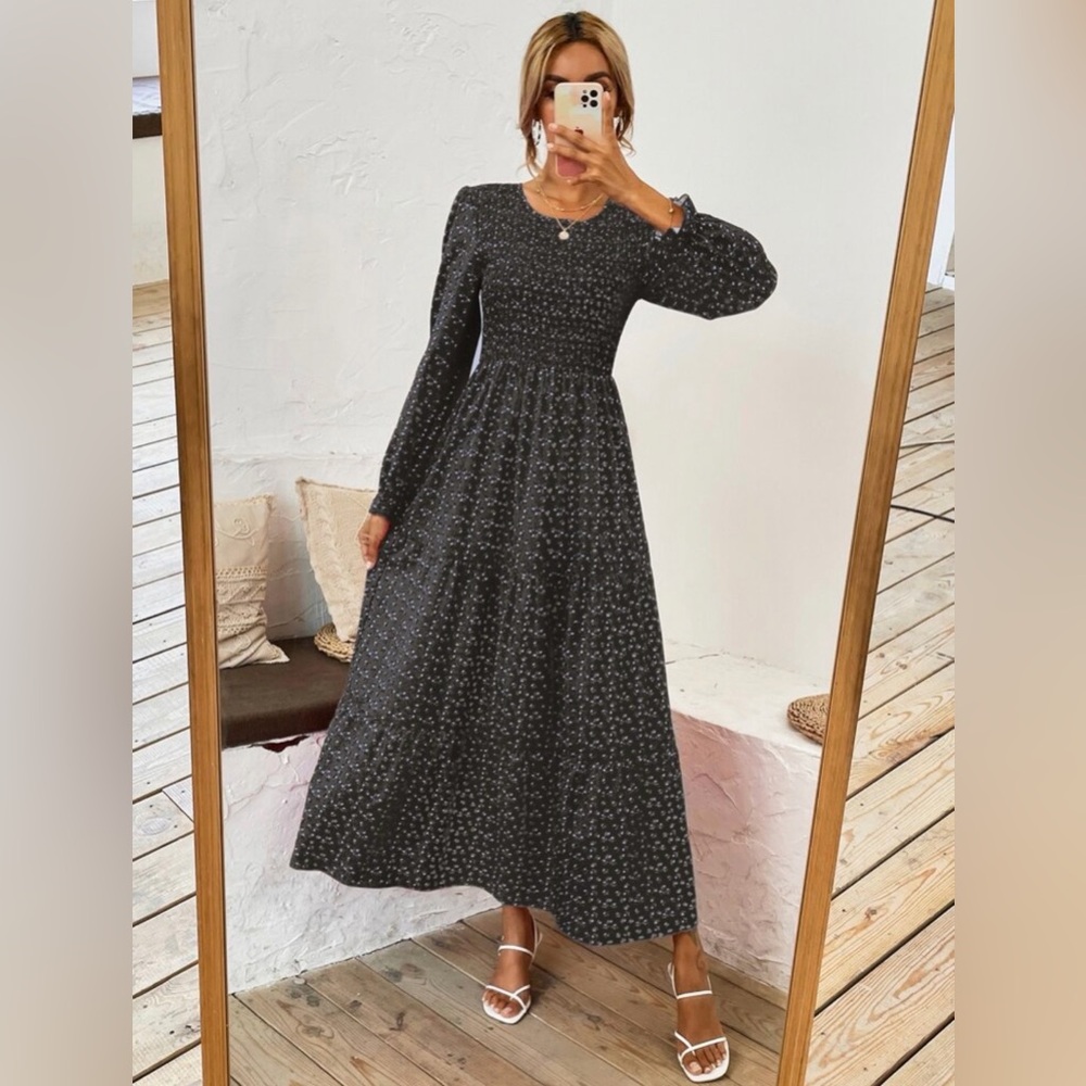 Long Sleeve Maternity Floral Ruffle A-line Dress